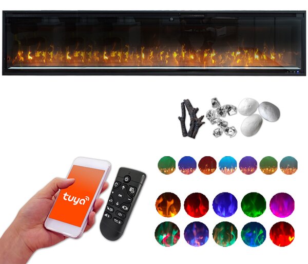 Camino elettrico da parete ElectricSun VERSALYS XXL, a pavimento o incorporabile, con suono, 10 colori, con l’app, L200xH41cm