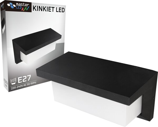 MasterLED Lampada da esterno moderna nera E27, lampada da parete IP54 in alluminio, lampada da facciata rettangolare per pareti esterne, terrazze e ingressi