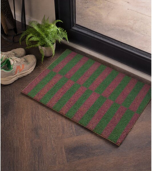 Zerbino in fibre di cocco 40x60 cm Pink & Green Half Stripes – Artsy Doormats