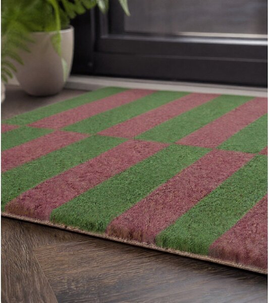 Zerbino in fibre di cocco 40x60 cm Pink & Green Half Stripes – Artsy Doormats