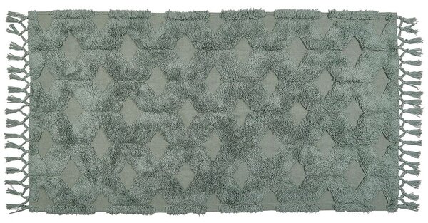 Tappeto cotone trapuntato verde con nappe 80 x 150 cm stile boho soggiorno Beliani