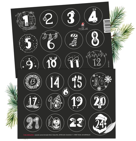 Adesivi numerici del calendario dell'Avvento - 24 adesivi numerici 1-24 Natale | Adesivi dell'Avvento unici per momenti speciali | Adesivi del calendario dell'Avvento