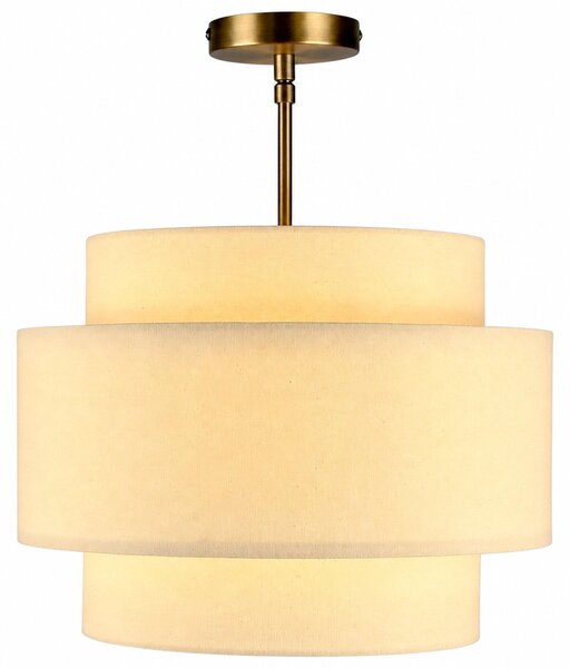 Lampada a sospensione Relaxdays, stile Mid-Century, retro, con paralume a 3 livelli, attacco E27, dimensioni: 39,5 x 35 cm, realizzata in lino e metallo, colore crema/ottone