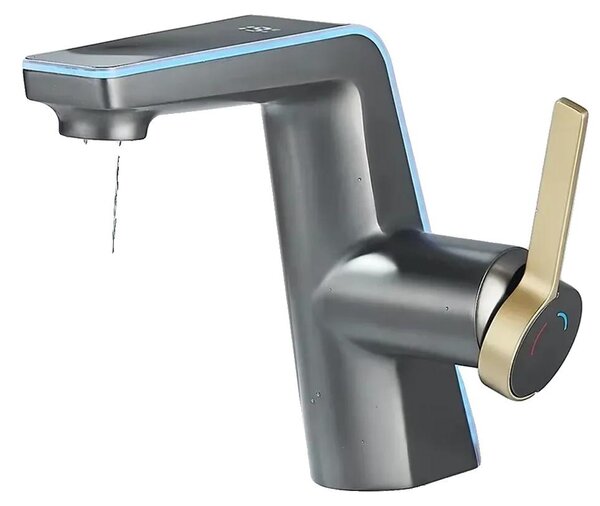 Miscelatore per lavabo, indicatore LED della temperatura, controllo monocomando, colore grigio