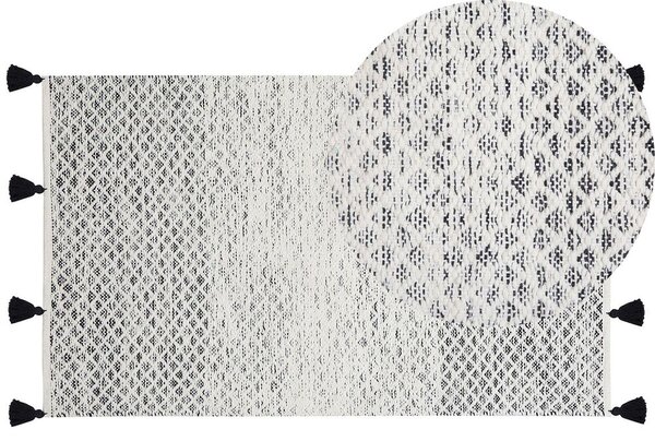 Tappeto bianco e Nero in lana 80 x 150 cm con nappe motivo geometrico a rombi intrecciato a mano a trama piatta Beliani