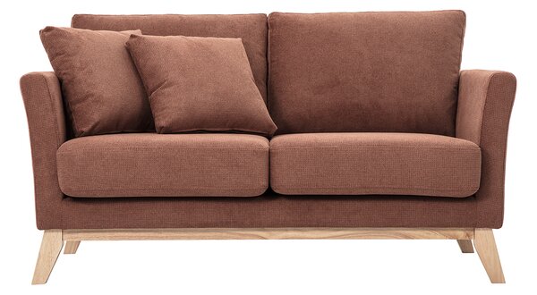 Divano scandinavo sfoderabile 2 posti in tessuto chenille terra bruciata e legno chiaro OSLO