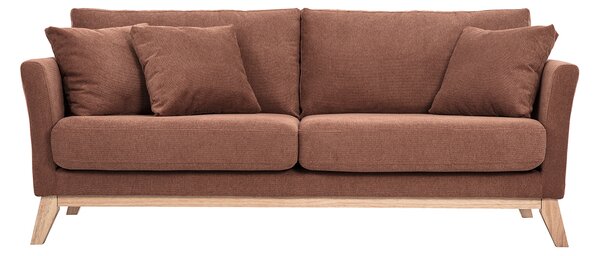 Divano scandinavo 3 posti in tessuto ciniglia terra bruciata e legno chiaro OSLO
