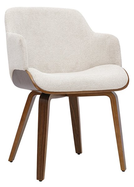 Sedia in tessuto ciniglia beige e legno scuro EARL