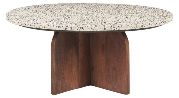 Tavolino basso rotondo in terrazzo e legno scuro di mango massiccio D79.5 cm NESSA