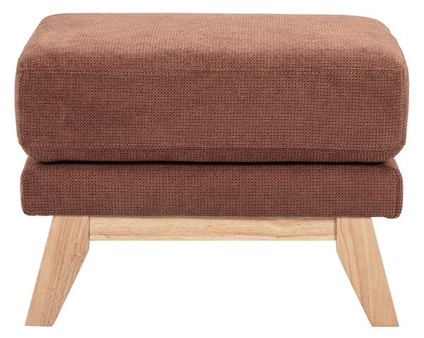 Pouf poggiapiedi scandinavo in tessuto ciniglia terra bruciata e legno chiaro OSLO