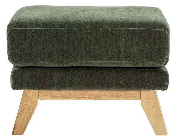 Pouf poggiapiedi scandinavo in tessuto effetto velluto verde kaki e legno chiaro OSLO