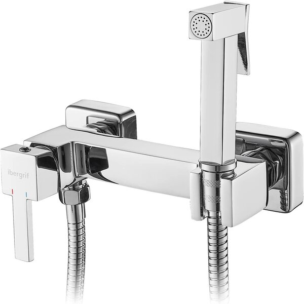 Rubinetto per bidet con attacchi per acqua fredda e calda, in ottone con finitura cromata argentata