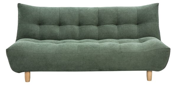 Divano letto scandinavo 3 posti in tessuto di ciniglia verde kaki e legno chiaro YUMI