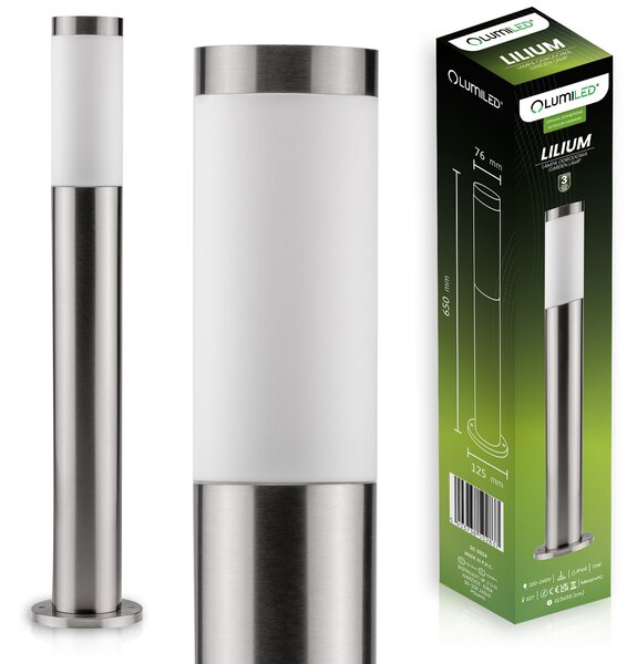 LUMILED lampada da terra per esterni 65cm luce bitta IP44 acciaio inox E27 luce da giardino lampada da terra argento luce sentiero luce da esterno luce da terra lampada da terra per esterni