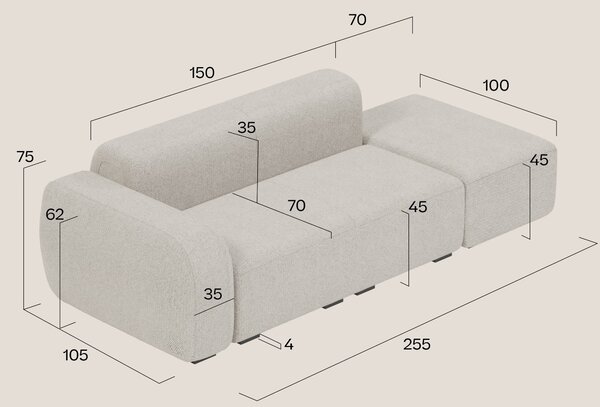 BonBon Divano modulare componibile – Composizione con pouf terminale i