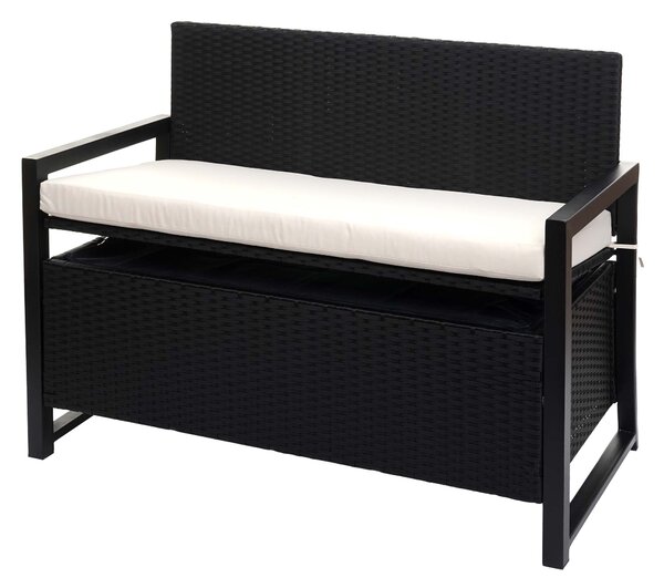 Panca da giardino in rattan sintetico, modello HWC-F39, con spazio contenitore, colore antracite, dimensioni 117 cm, cuscini color crema
