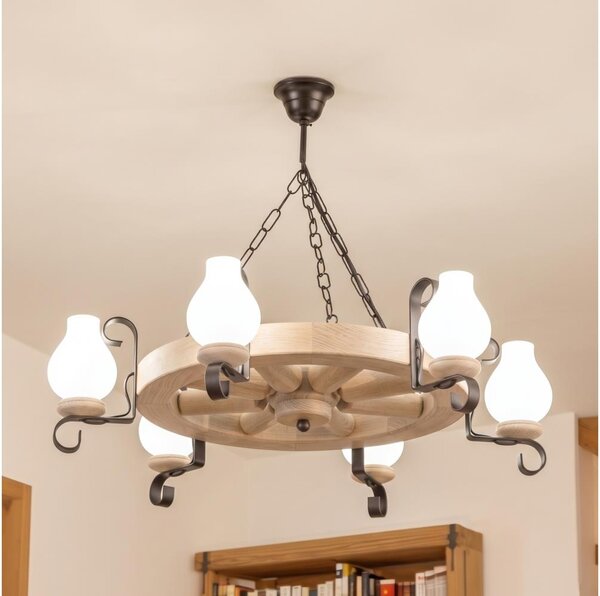 Brilagi - Lampadario a catena ROATA 6xE14/40W/230V rovere