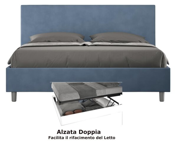 Letto matrimoniale con contenitore e Doppia Alzata ADELE , rivestimento in Microfibra imbottito dimensioni 160x190 cm colore Blu