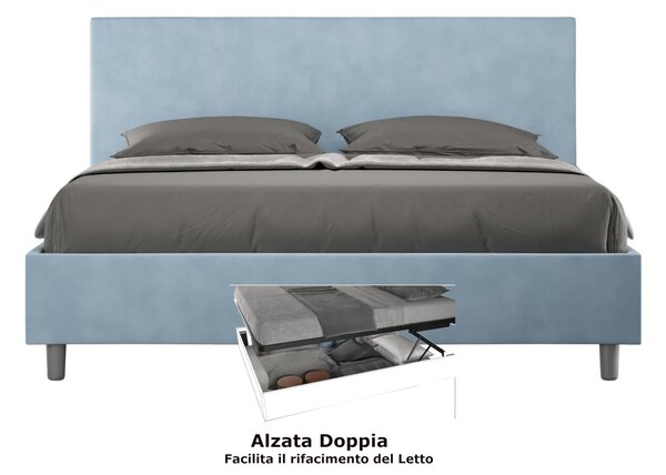 Letto matrimoniale con contenitore e Doppia Alzata ADELE , rivestimento in Microfibra imbottito dimensioni 160x190 cm colore Azzurro