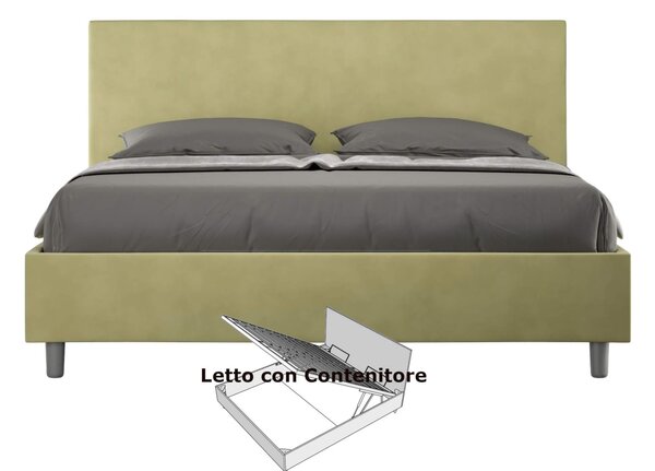 Letto matrimoniale con contenitore ADELE con testata e Letto imbottiti, rivestimento in Microfibra dimensioni 160x190 cm colore Te Verde