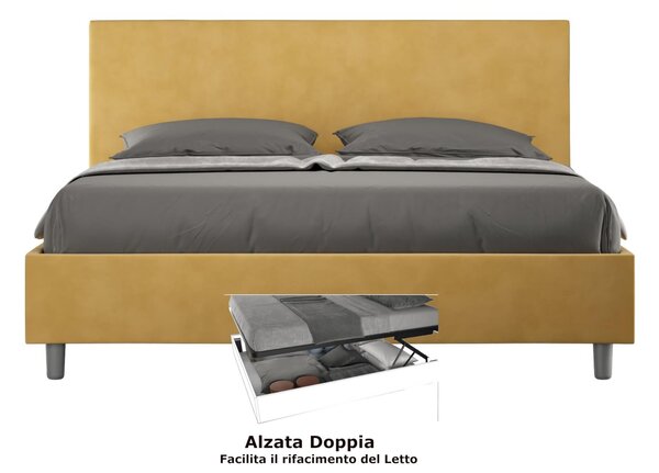 Letto matrimoniale con contenitore e Doppia Alzata ADELE , rivestimento in Microfibra imbottito dimensioni 160x190 cm colore Ocra