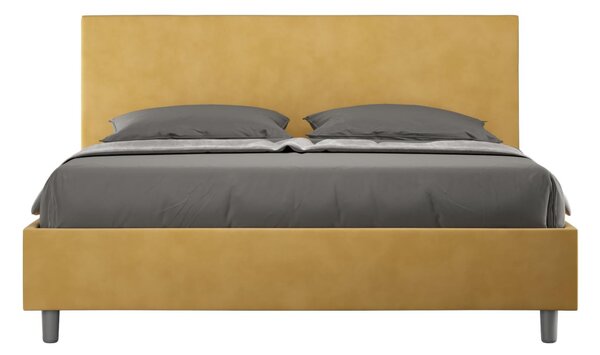 Letto matrimoniale ADELE con testata e Letto imbottiti, rivestimento in Microfibra dimensioni 160x190 cm, Spessore Testata 3 cm effetto trapuntato colore Ocra