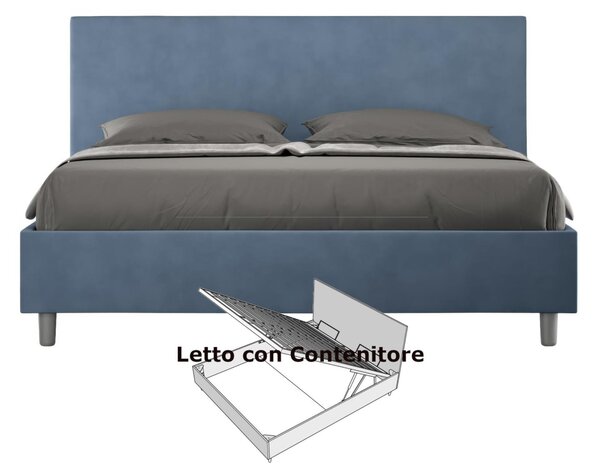 Letto matrimoniale con contenitore ADELE con testata e Letto imbottiti, rivestimento in Microfibra dimensioni 160x190 cm colore Blu