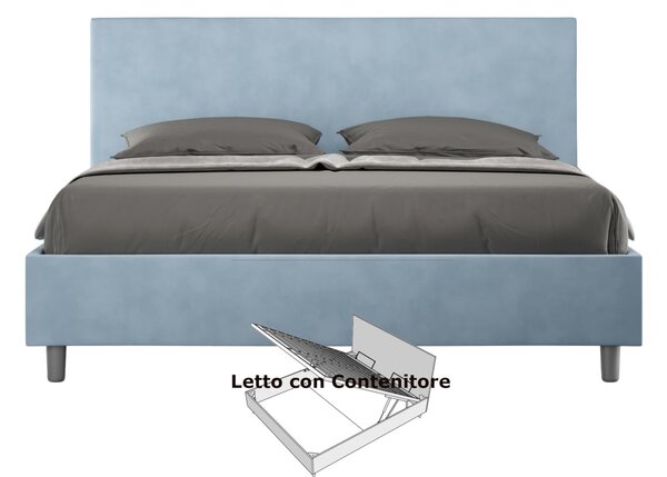 Letto matrimoniale con contenitore ADELE con testata e Letto imbottiti, rivestimento in Microfibra dimensioni 160x190 cm colore Azzurro