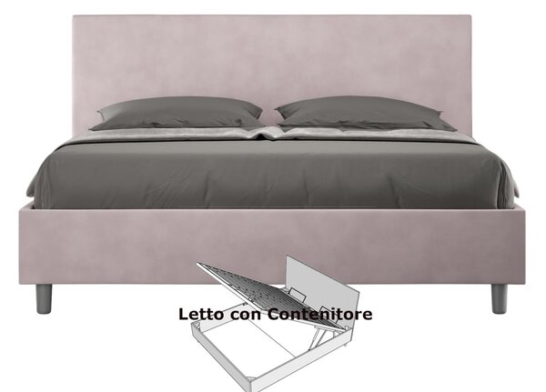 Letto matrimoniale con contenitore ADELE con testata e Letto imbottiti, rivestimento in Microfibra dimensioni 160x190 cm colore Glicine
