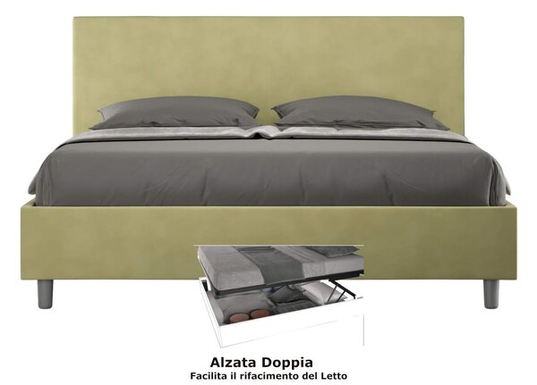 Letto matrimoniale con contenitore e Doppia Alzata ADELE , rivestimento in Microfibra imbottito dimensioni 160x190 cm colore Te Verde