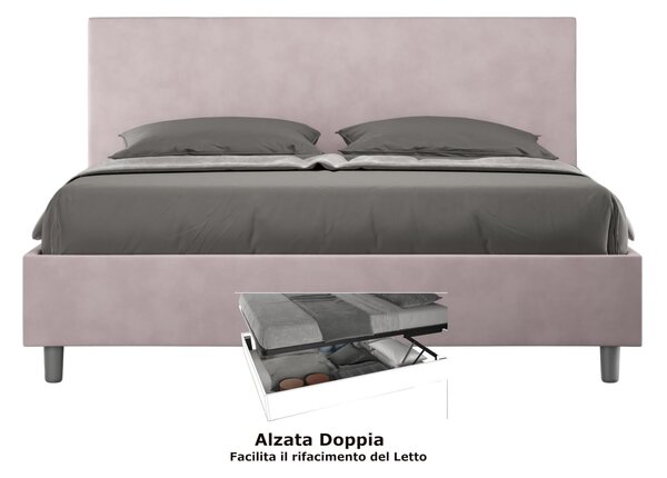 Letto matrimoniale con contenitore e Doppia Alzata ADELE , rivestimento in Microfibra imbottito dimensioni 160x190 cm colore Glicine