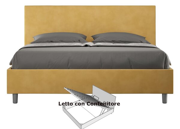 Letto matrimoniale con contenitore ADELE con testata e Letto imbottiti, rivestimento in Microfibra dimensioni 160x190 cm colore Ocra