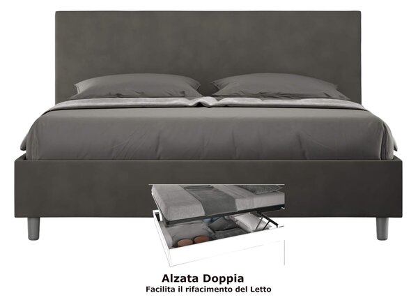Letto matrimoniale con contenitore e Doppia Alzata ADELE , rivestimento in Microfibra imbottito dimensioni 160x190 cm colore Grigio