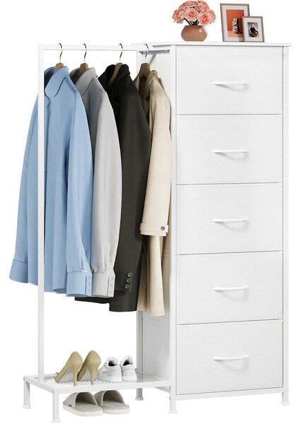 Cassettiera con appendiabiti e scarpiera - 5 cassetti - 30 x 79 x 114,5 cm - Bianco