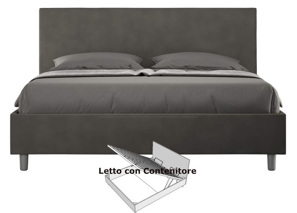 Letto matrimoniale con contenitore ADELE con testata e Letto imbottiti, rivestimento in Microfibra dimensioni 160x190 cm colore Grigio