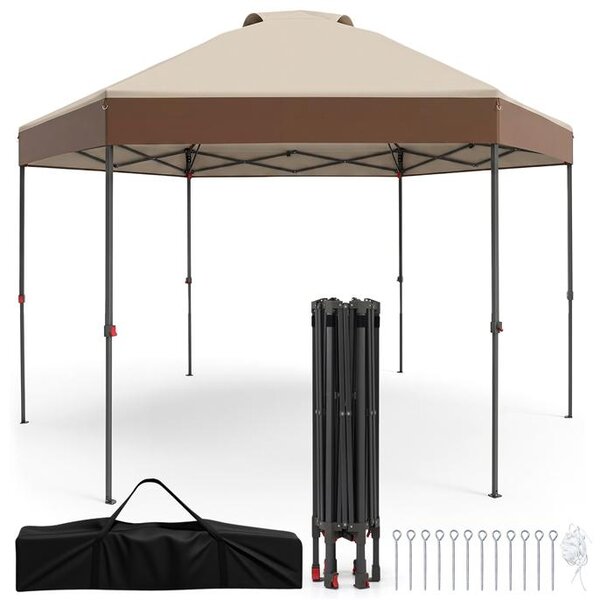 KOMFOTTEU, Padiglione pop-up 3,6 x 3,6 m, gazebo da giardino impermeabile, tenda pieghevole per feste con altezza regolabile, struttura in metallo, protezione solare, borsa per il trasporto, ideale per picnic, feste, campeggio, barbecue (marrone)
