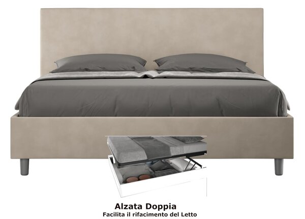 Letto matrimoniale con contenitore e Doppia Alzata ADELE , rivestimento in Microfibra imbottito dimensioni 160x190 cm colore Sabbia