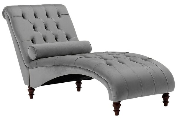 Chaise longue in velluto grigio chiaro Chesterfield abbottonato moderno soggiorno Chaise gambe in legno Beliani