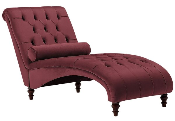 Chaise longue in velluto rosso Chesterfield abbottonato moderno soggiorno Chaise gambe in legno Beliani