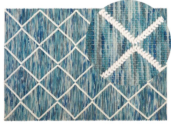 Tappeto tappetino Blu 140 x 200 cm Lana Motivo Geometrico soggiorno Beliani