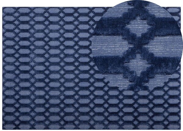 Tappeto Blu Viscosa 160 x 230 cm Motivo Geometrico Tessuto a Mano Flatweave Beliani