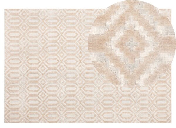Tappeto Beige Viscosa 140 x 200 cm Motivo Geometrico Tessuto a Mano Flatweave Beliani