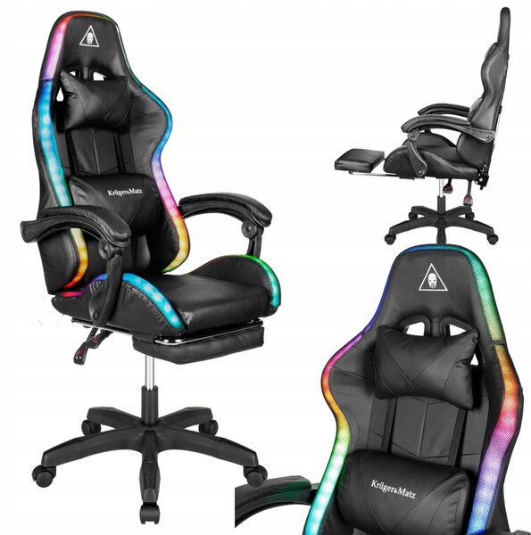 Kruger&Matz KM0790 Sedia da gioco con poggiapiedi e retroilluminazione LED RGB GX-150, nero
