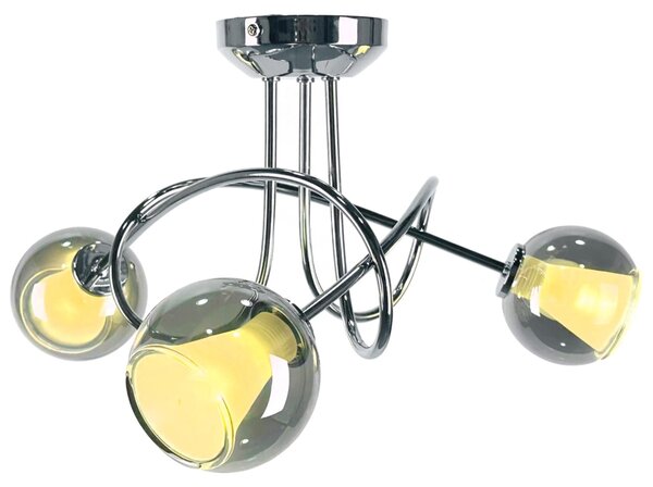 Lampada a soffitto Relaxdays, design moderno, 3 luci, ideale per soggiorno o sala da pranzo, attacco G9, dimensioni: 24 x 44 cm, realizzata in ferro e vetro fumé, colore grigio/cromato