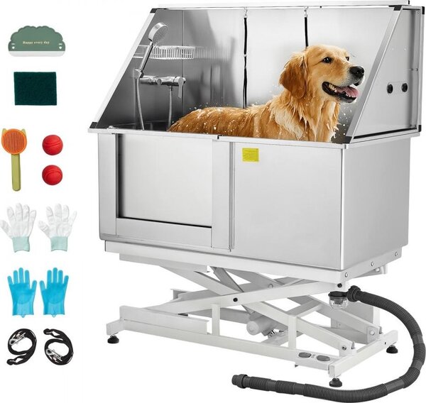 Vasca da bagno elettrica per cani da 127 cm con piastra di filtraggio dell'acqua in PE e porta a sinistra - Vasca per la toelettatura dei cani