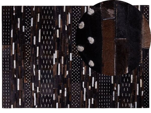 Tappeto in pelle marrone con spago di lana 160 x 230 cm patchwork rustico Beliani