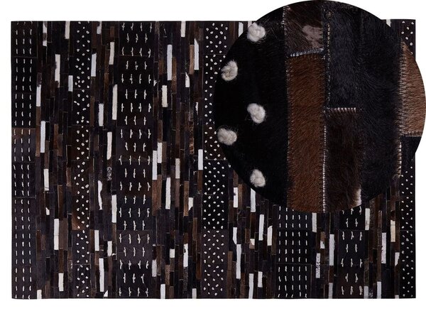 Tappeto in pelle marrone con spago di lana 140 x 200 cm patchwork rustico Beliani