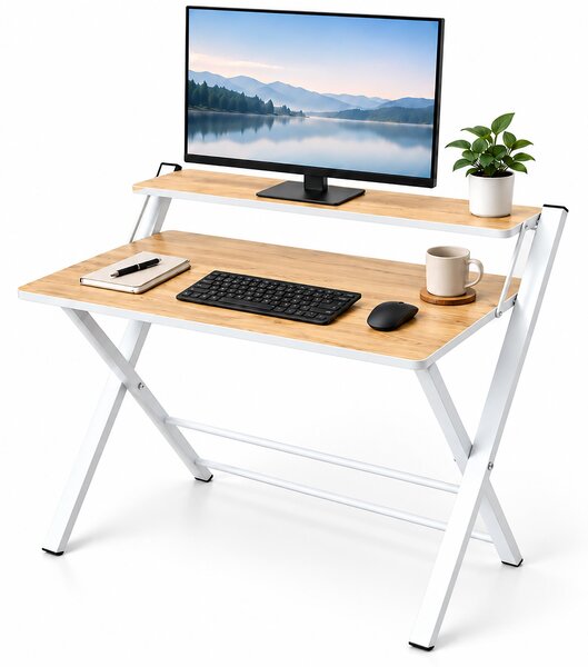 Relaxdays, scrivania, supporto per monitor, pieghevole, dimensioni: 82 x 70 x 56 cm, materiali: MDF, metallo, scrivania pieghevole, colore: naturale/bianco