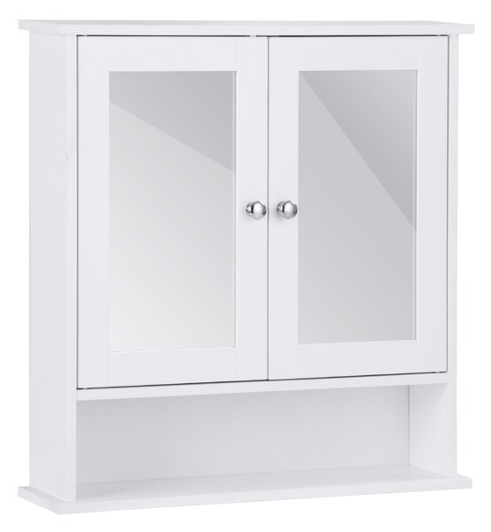 Costway Armadietto a specchio da parete con doppia ante da bagno a 3 ripiani 56,5x13,5x58,5cm Bianco