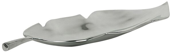 Ciotola Decorativa Argento Metallo Alluminio Forma Foglia 68 cm Lucido Glamour Industriale Beliani